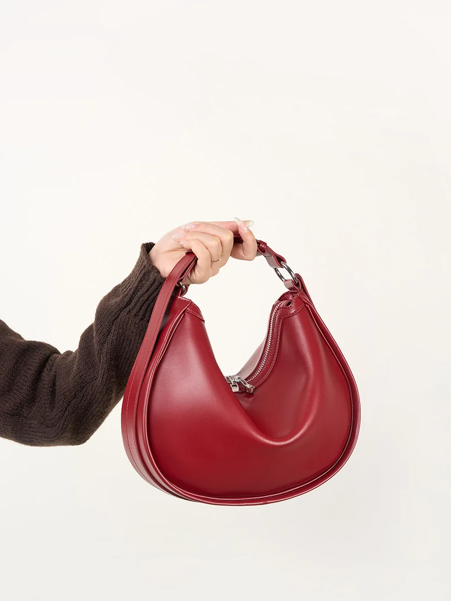 100% Genuine Leather Women Crescent Bag Handbag Luxury Women 2025 New Simple High Quality Shoulder Crossbody Bag Commuter