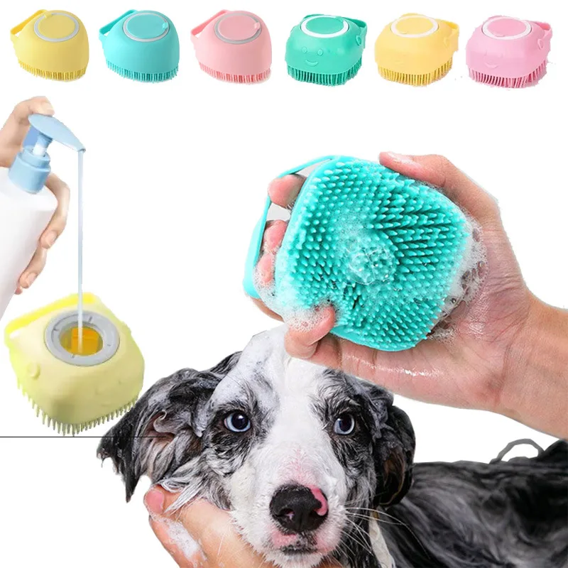 Haustier-Hunde-Shampoo-Bürste, 2,7 Unzen, 80 ml, Katzen-Massagekamm, Pflegewäscher zum Baden, kurzes Haar, weiches Silikonkautschuk