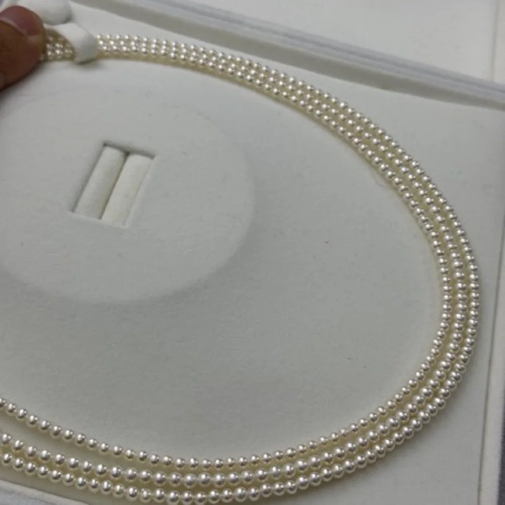 

Exquisite and compact AAAA3-4mm natural Japanese round pearl necklace/925s - accepts any custom size