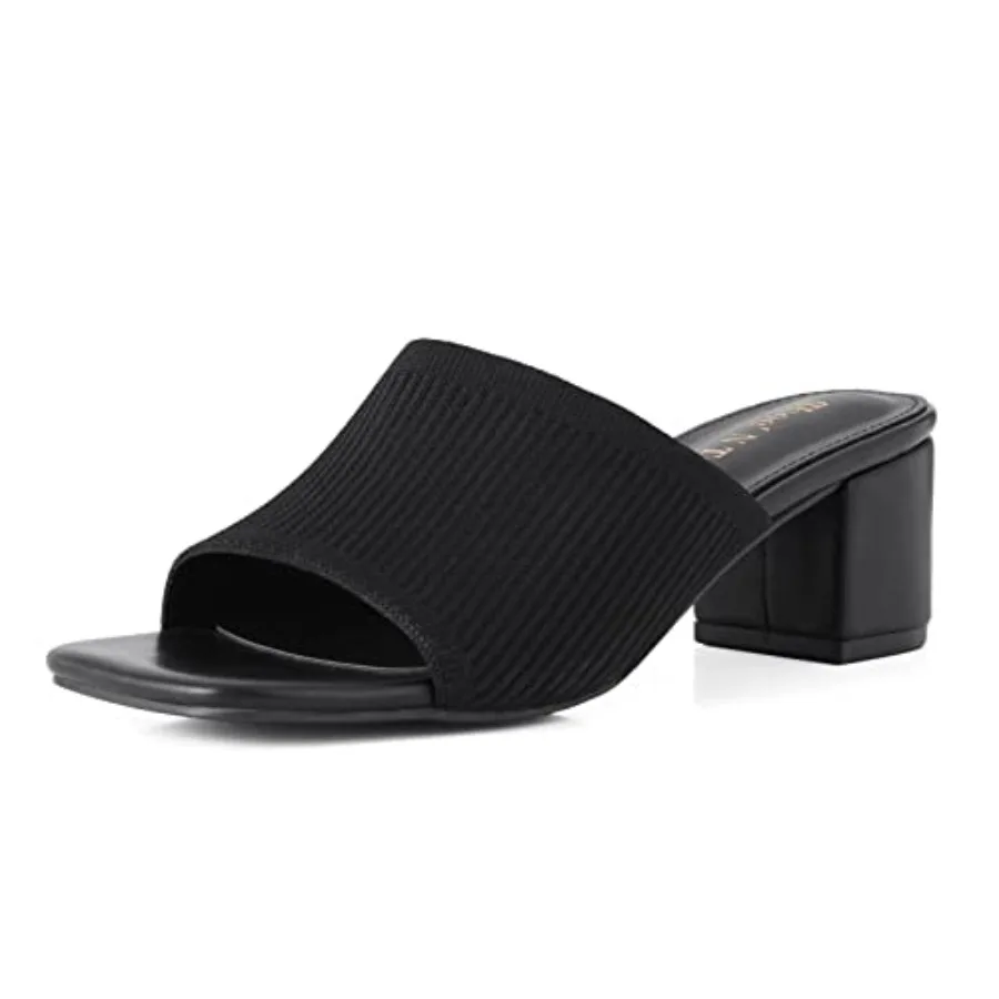 

Shoe'N Tale Heeled Sandals For Women Square Open Toe Heeled Mules Chunky Block Low Heel Slip On Slides