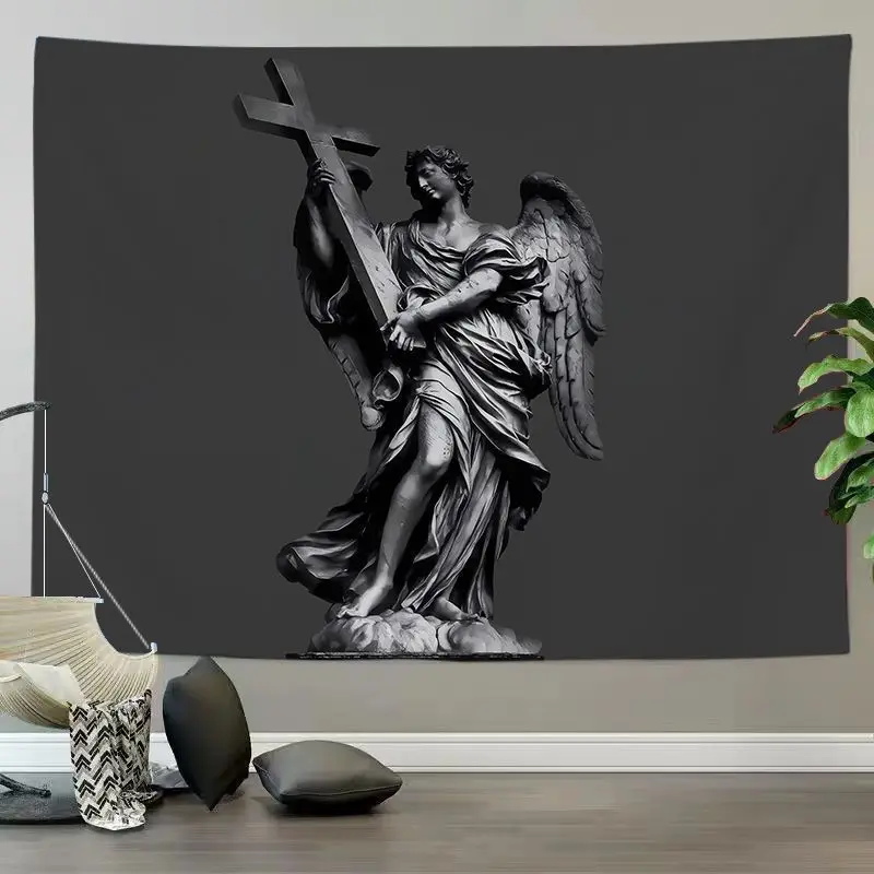 VIKAMA Angel Statue Blessing Art Wide Tapestry Hanging for Living Room Wall Art Cozy Aesthetic Warm Unique Home Decor