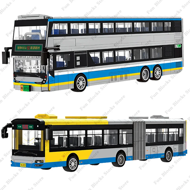 2025 City Intercity Bus Building Blocks Set Double Deckers Travel Bus Passenger Roleplay Figure DIY Bricks Gift for Boys Girls