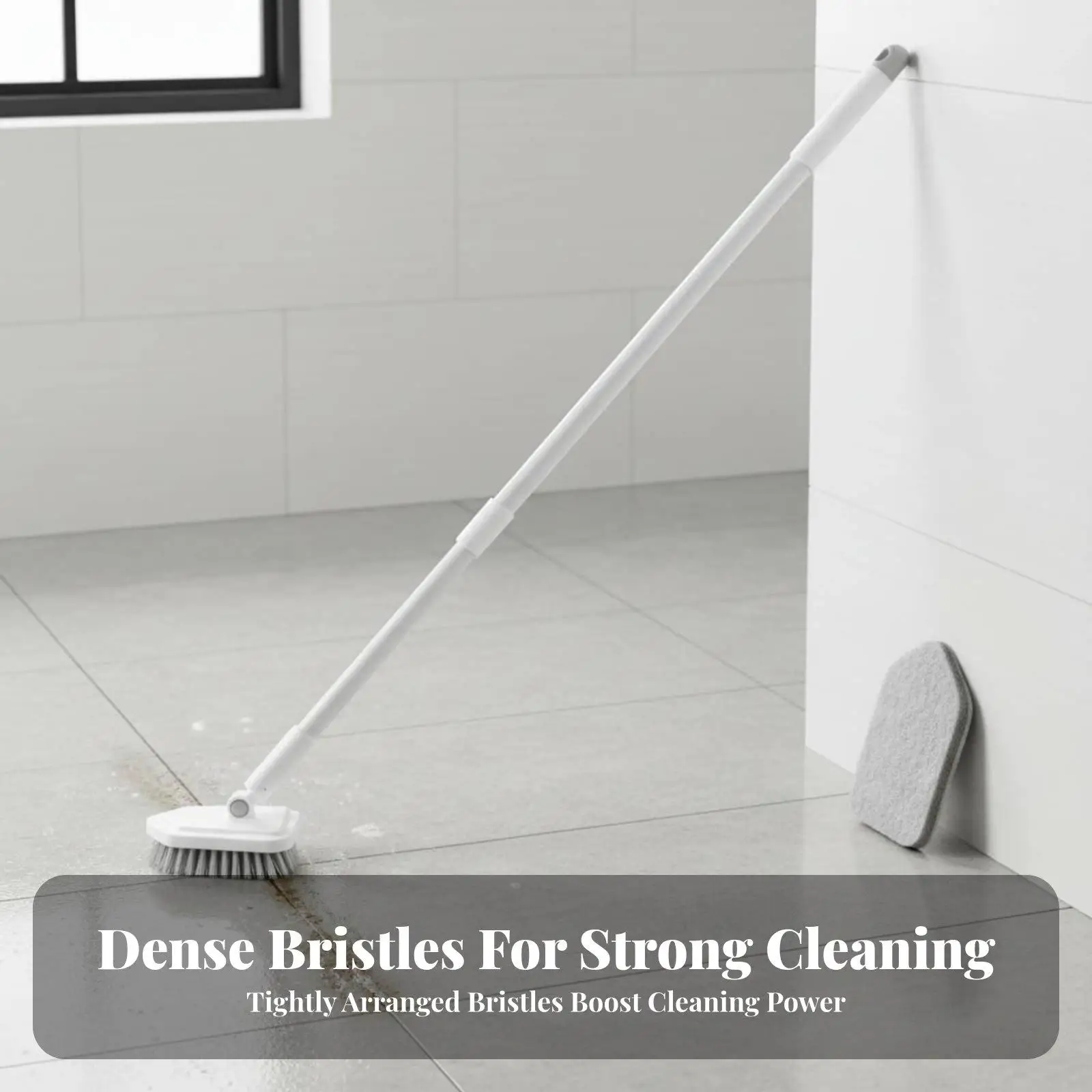 Floor Cleaning Brush with Soft Sponge and Stiff Fiber Heads for Grout Lines and Bathroom Wall Gentle Scrubbing