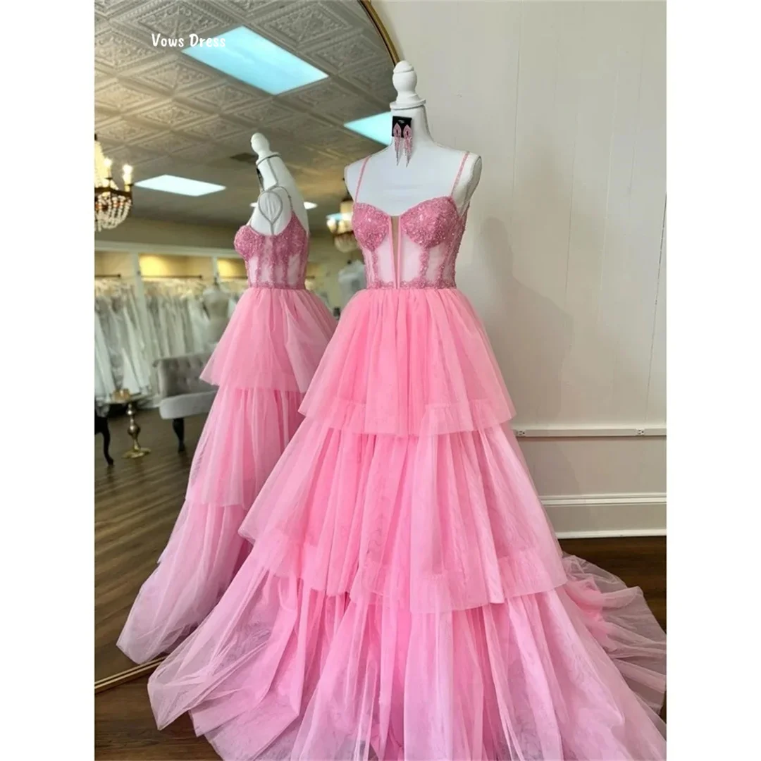 

Vows Custom Made Luxurious Party Dresses for Special Occasions Pink Evening Dress Line A Sling Ball Gown Dress Prom Dresses 2025