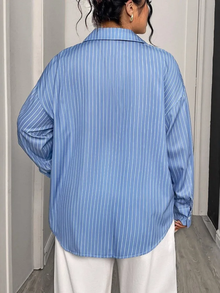 Feminino plus size L-4XL casual turn down collar camisa de manga longa esportes ao ar livre topo roupas femininas oversized outono inverno