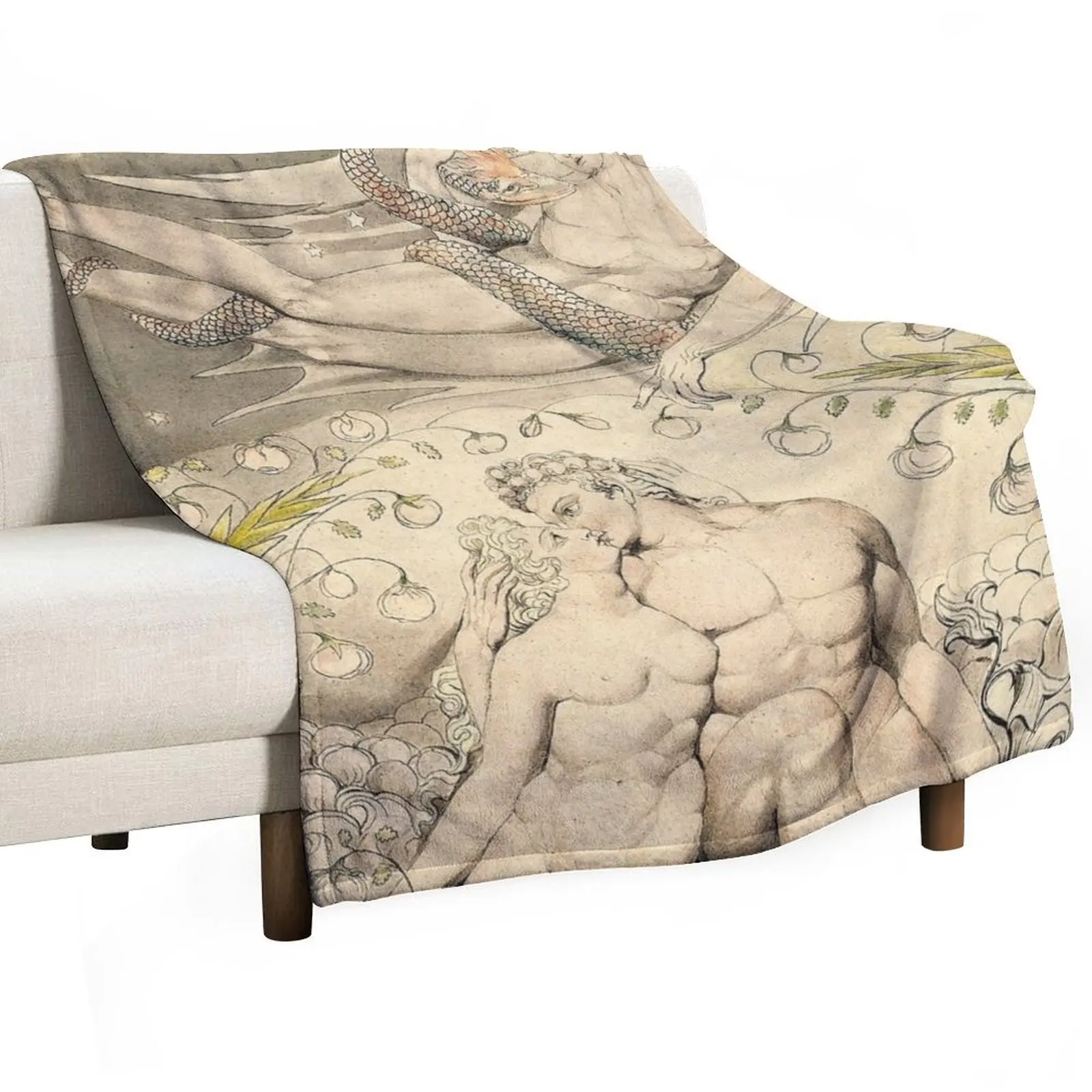 HD Satan Watching the Endearments of Adam and Eve, by William Blake HIGH DEFINITION (Original colors) Throw Blanket