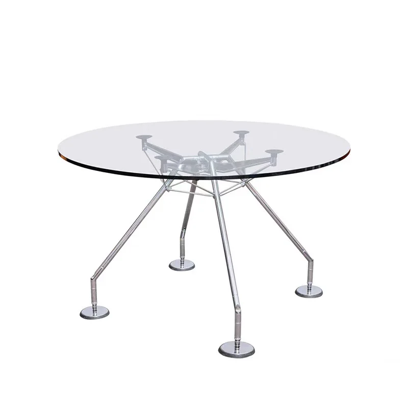 Tempered glass, round metal, small apartment dining table, modern office negotiation table