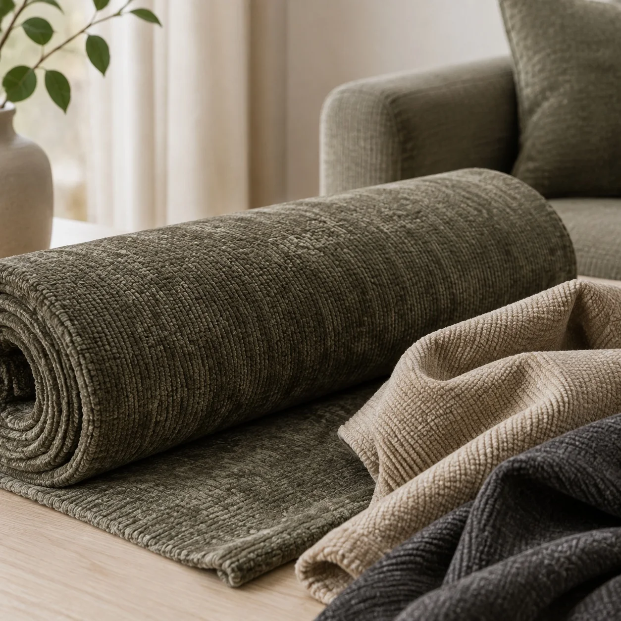 Premium Chenille Sofa Fabric 145cm Wide 100% Polyester Wear Resistant Solid Cloth for Cushion Chair Drapes DIY Sewing Home Decor