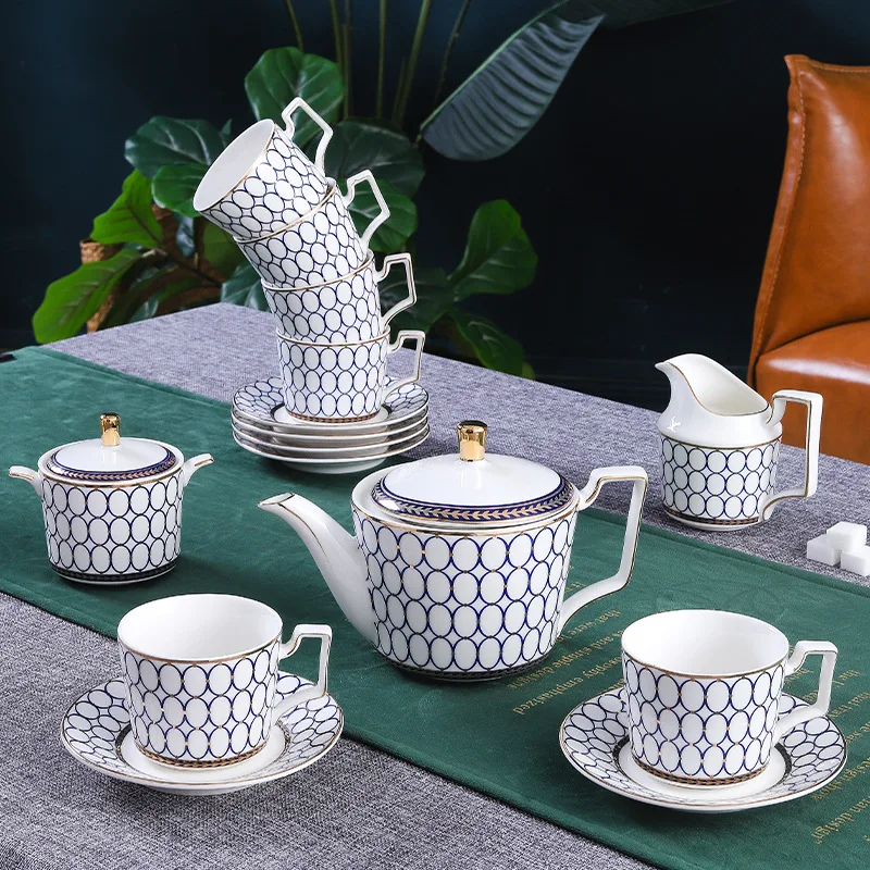 

European coffee cup fashion high end snack plate temperature resistant ceramic 15 head tea set