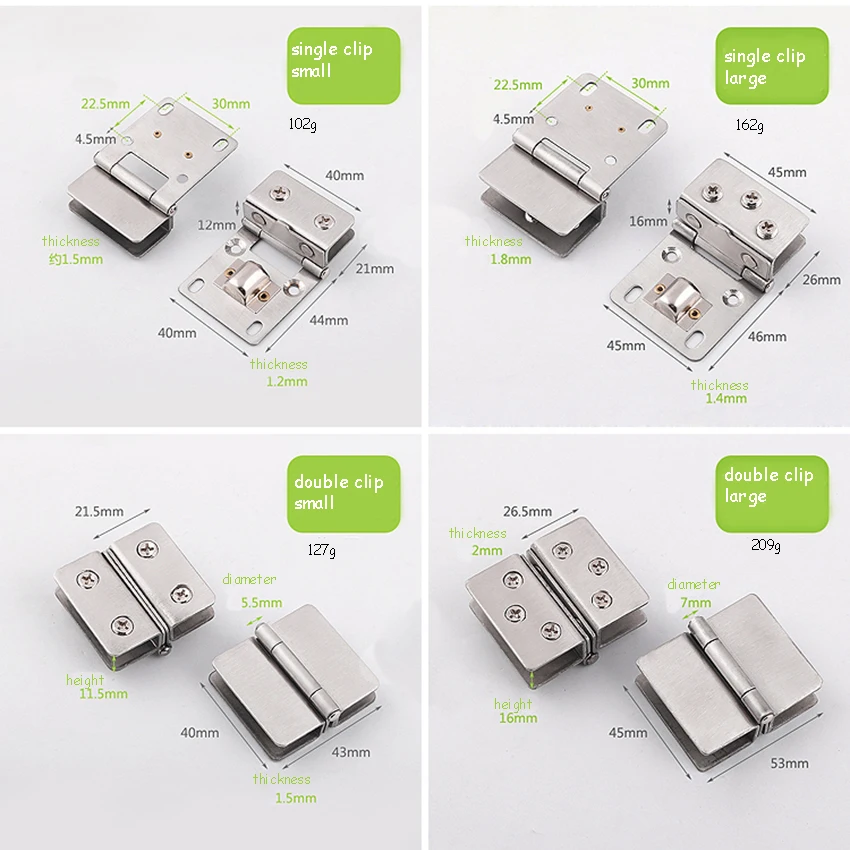 Glass Cabinet Door Hinges Bathroom Furniture Hardware Cupboard Glass Clamp Stainless Steel Hinges Easy to Install 90 Degree