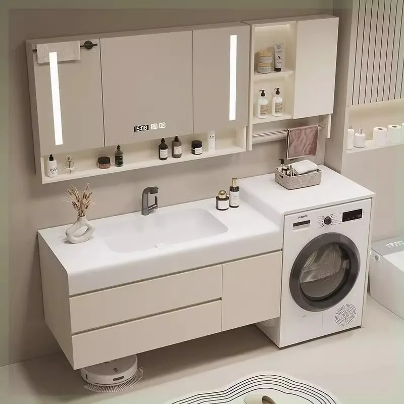 Balcony rock slab hot bending integrated washing machine cabinet combination modern cabinet simple bathroom cabinet toilet washb
