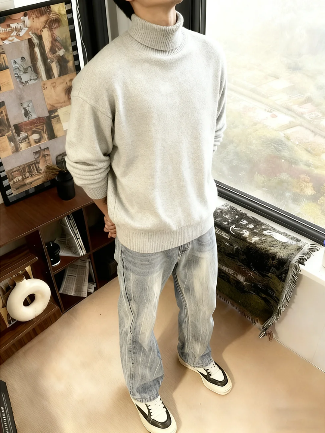 Sweater Rajut Pria Kerah Tinggi, Pakaian Dalam Tebal untuk Musim Dingin, Model Santai, Rapi, dan Nyaman