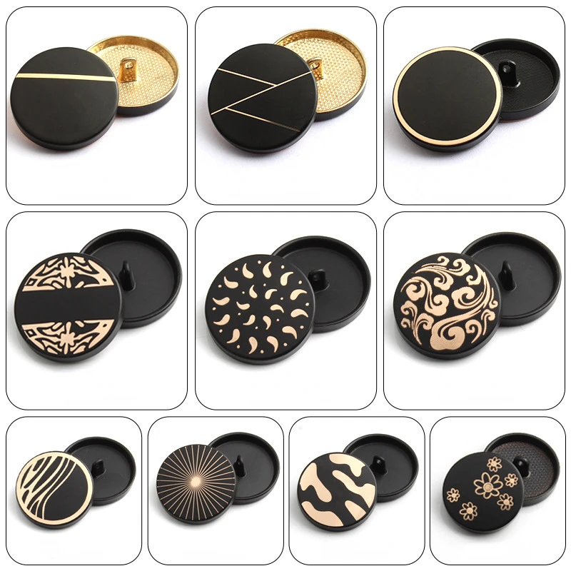 18/23/25/27mm Round Gold Black Metal Shank Buttons for DIY Women Men Simple Clothing Overcoat Jacket Shirt Sewing Accessories