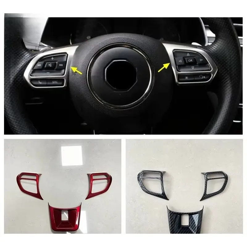 

Poer 3Pcs Car Steering Wheel Interior Button Cover Carbon Fiber Sticker Interior Decoration for MG5 MG6 MG HS ZS in