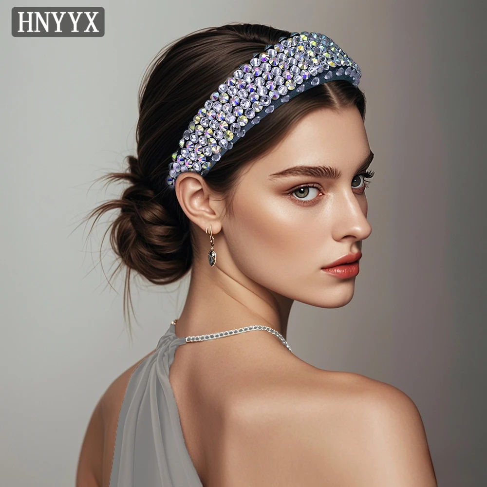 HNYYX Luxury Shiny AB Crystal Hair Hoop Black Color Velvet Headband Hair Accessories Women Prom Wedding Banquet Headwear A249