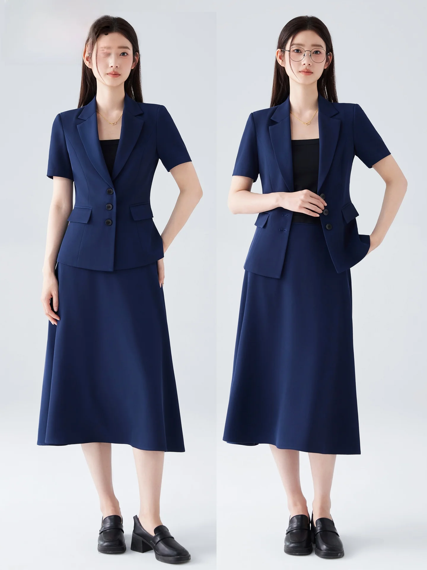 

Summer New Style Short Sleeve Suit Set for Women College Students Job Interview Office Work Skirt Two Piece Set Slim Fit Poly...