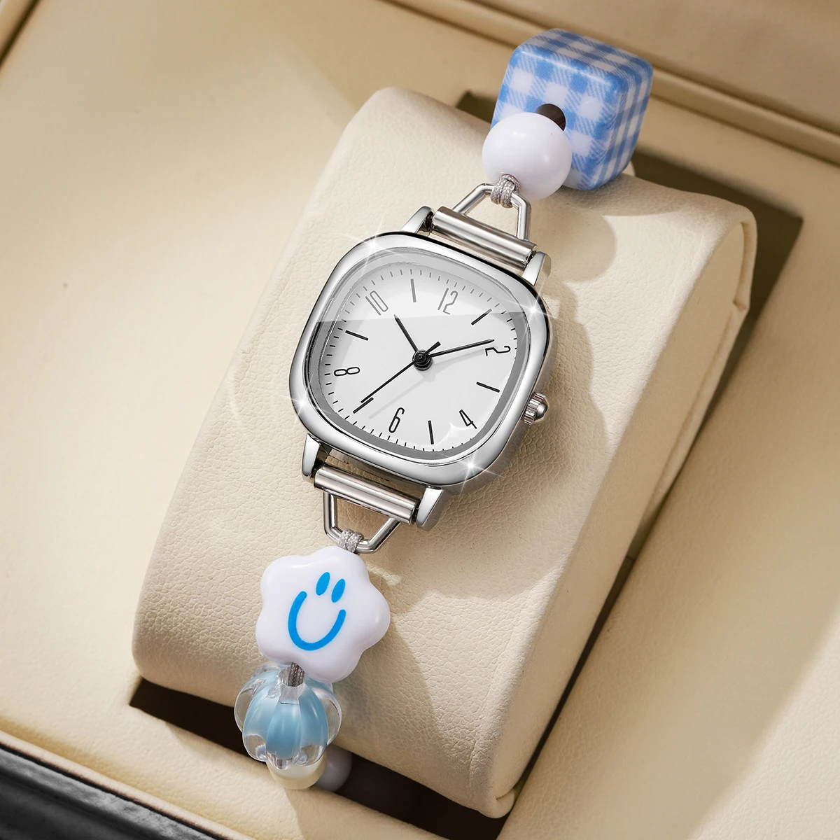 Fashion Beaded Bracelet Strap Women Wristwatch Casual Arabic Dial Quartz Watch Reloj Mujer Girls Clock Gift(Without Box)