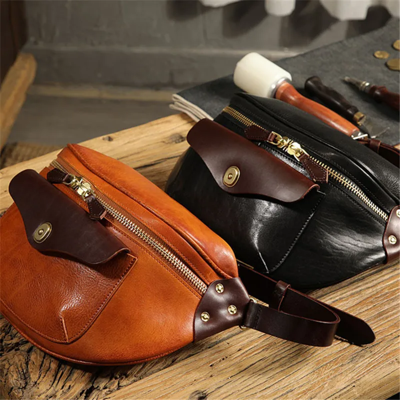 High quality genuine leather men's multifunctional waist pack fashion luxury real cowhide chest bag motorcycle crossbody bag
