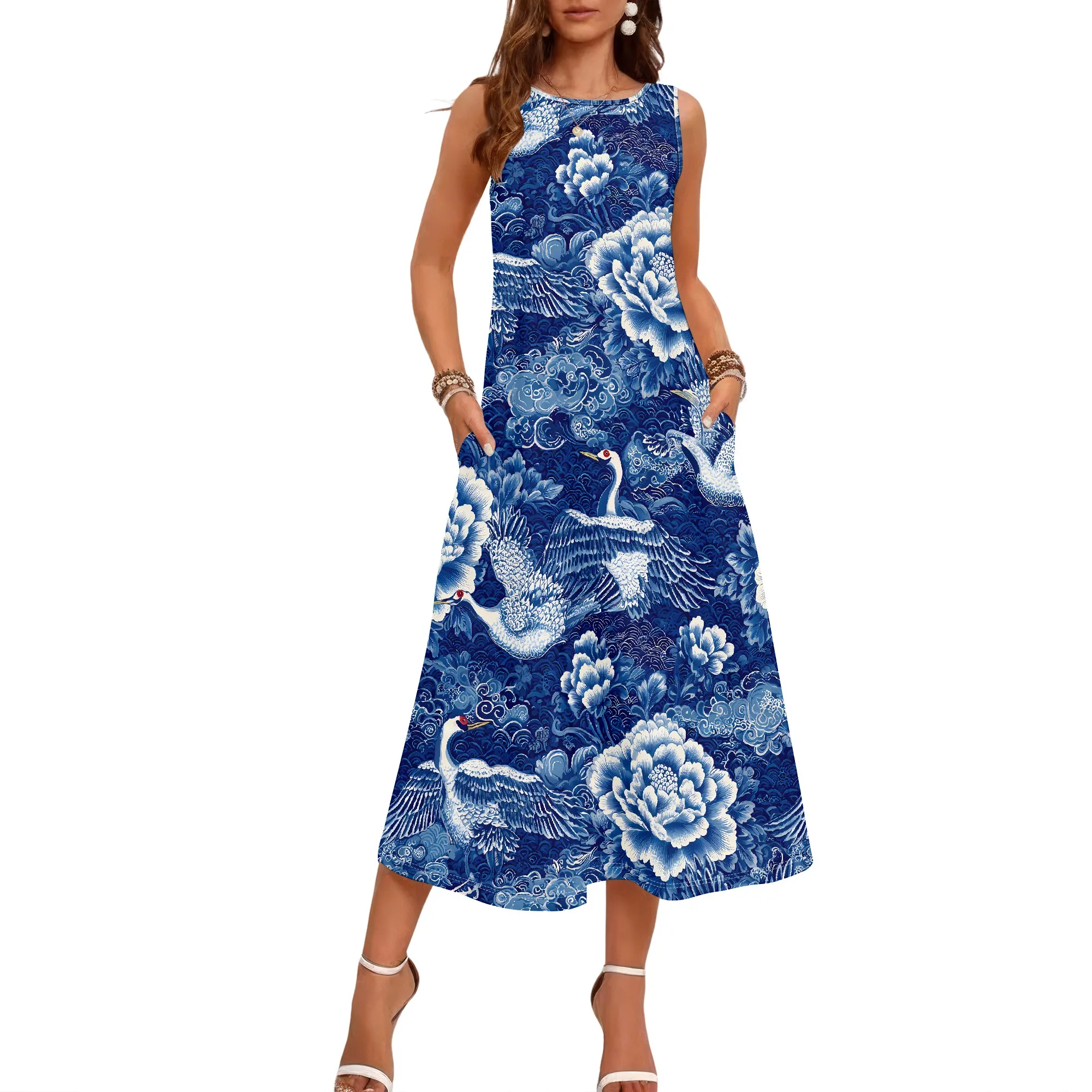 فستان بدون أكمام بطبعة البجعة  - مراجعة Sundress Midi Floral وسعره