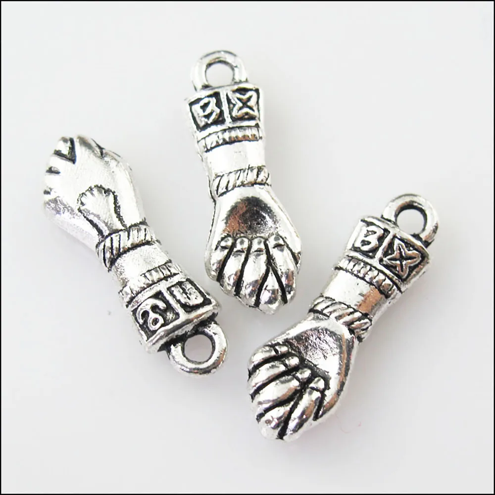 12Pcs Antiqued Silver Color 3D Fist Hand Charms Pendants 7.5x22.5mm