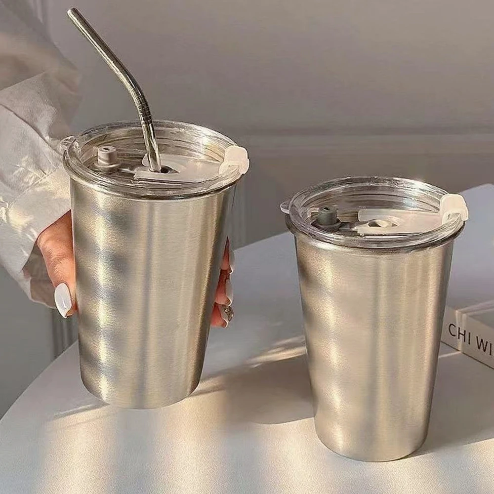 3 Pack  Stainless Steel Cup Pint Cup with Straw Lid for Kids and Adult Tumbler Metal Cup 16oz Drinking Glasses 500ml Home Travel view 6