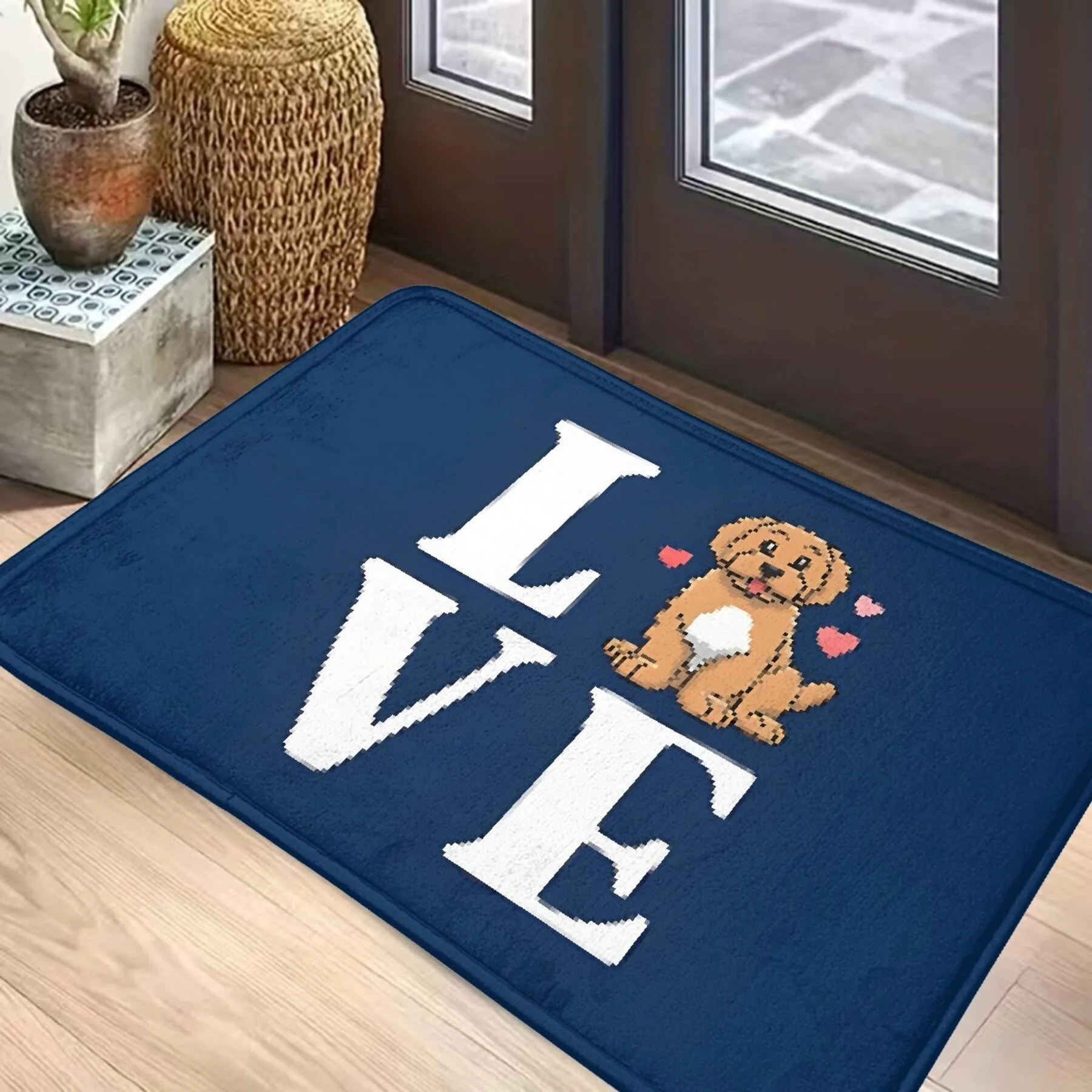 

1PC LOVE Dog pattern Door Mats Kitchen Rugs Non-Slip Pop design Living room Rugs Bath Mat Carpet for Home Sink Laundry Decor