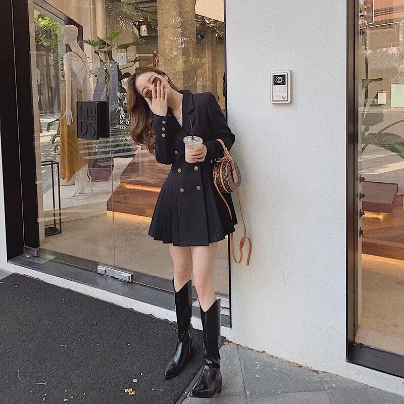 Sexy Black Hepburn Blazer Dress Vintage Aesthetic Woman  Harajuku Korean Fashion Casual Mini Loose for Women Elegant