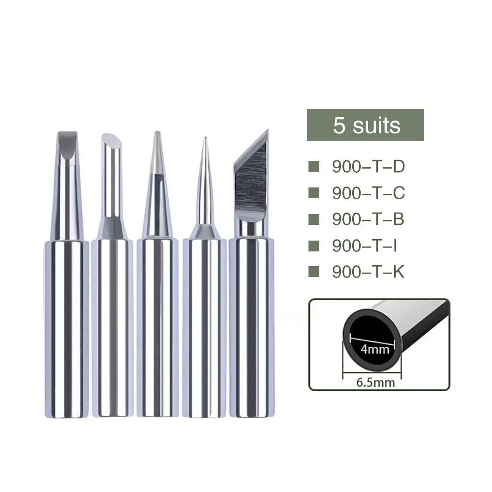 5pcs Lead Free Solder Iron Tips Replacement 900M-T-I Solder Iron Tips Head For Soldering Repair Station Soldering Iron Tips