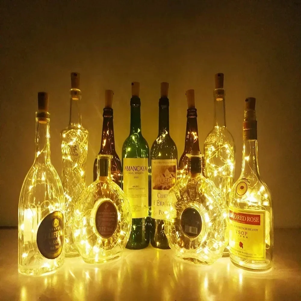 Guirxiété lumineuse LED pour bouteille de vin avec bouchon en liège, mini guirlandes lumineuses dégradées, français ou artisanat, fête et décoration de mariage, 0.75m, 2m