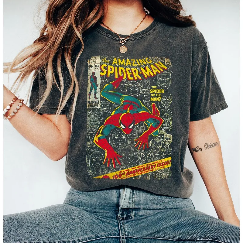 T-shirt con motivo anniversario Marvel Spider Man Comics, moda Four Seasons, maglietta unisex