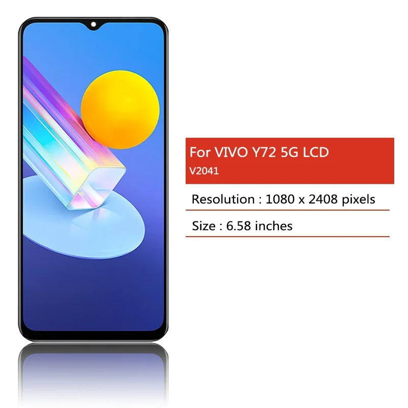 V2041 LCD layar 6.58 inci, rakitan Digitizer layar sentuh LCD 5G untuk Vivo Y72 5g (India) V2060