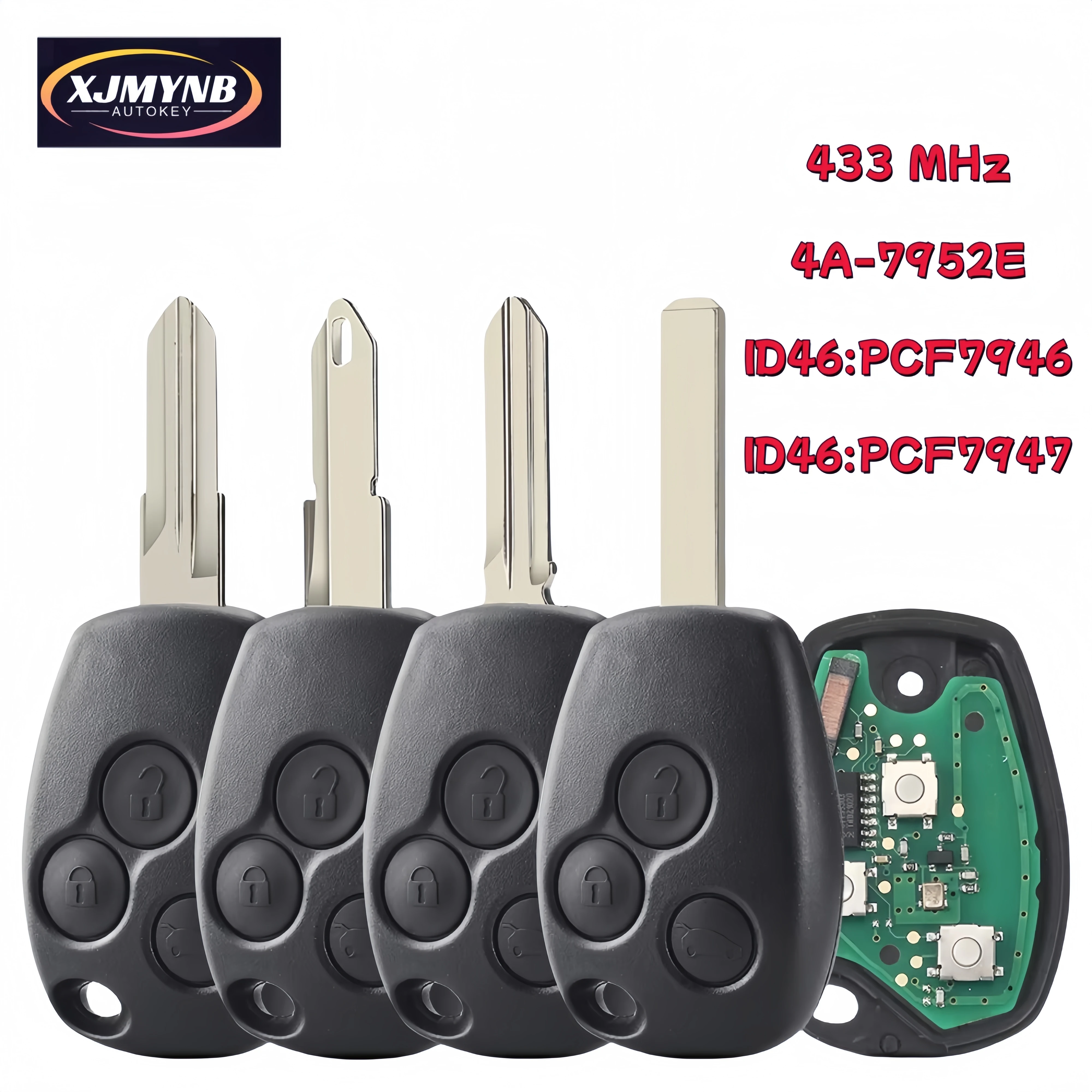 

XJMYNB Remote Control Car Key Fob PCF7946 7947 7952E Chip For Renault Trafic Vivaro Primastar Movano 4A Chip 433MHz 3 Buttons