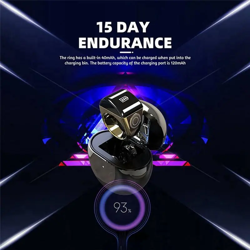 Ingenious-Zinc Alloy Smart Ring With Charging Box Waterproof Digital Counter APP Controlled Display 5 Prayer Time Reminders Silv