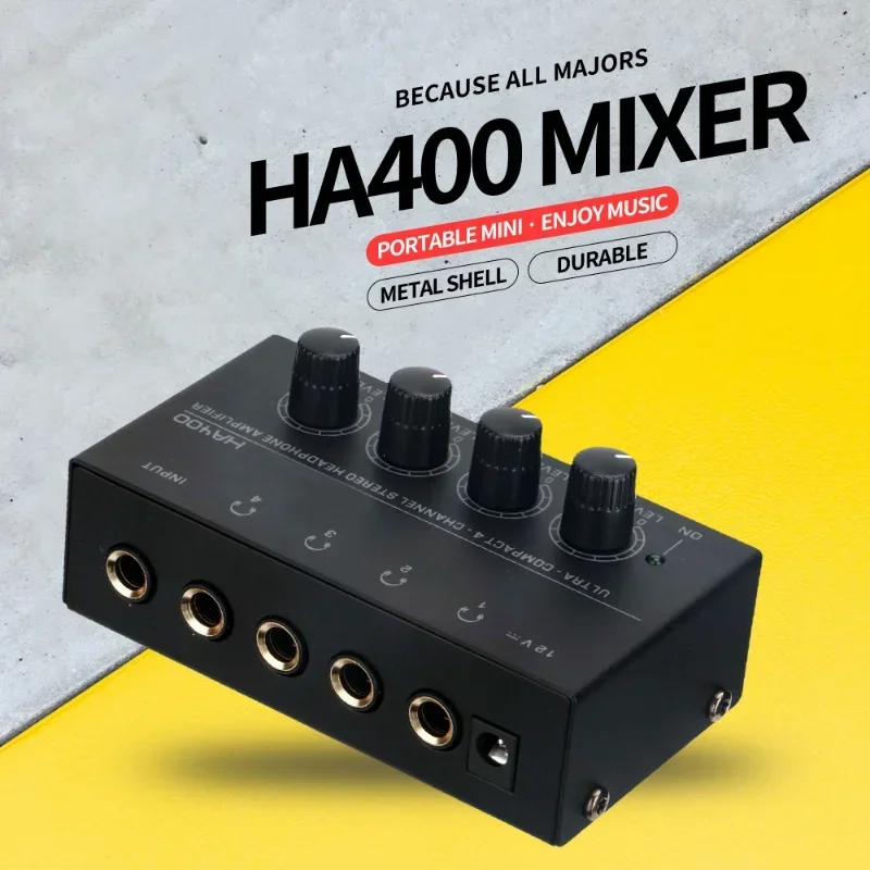 HA400 Mini Headphone Amplifier Ultra-Compact Stereo Audio Amplifier 4 Channels With Power Adapter 10MHz Earphone Amp for Music