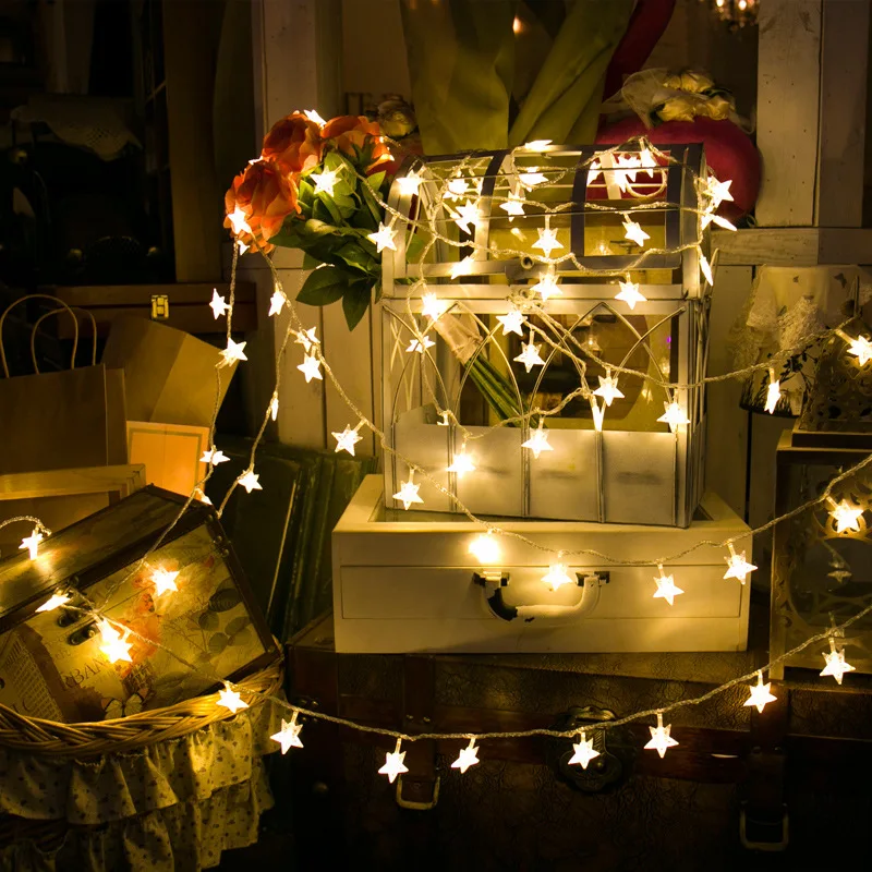 80/40/20/10 LED 반짝임 별 눈송이 요정 빛 문자열 화환 배터리 전원 크리스마스 램프, 휴일 파티 웨딩 장식