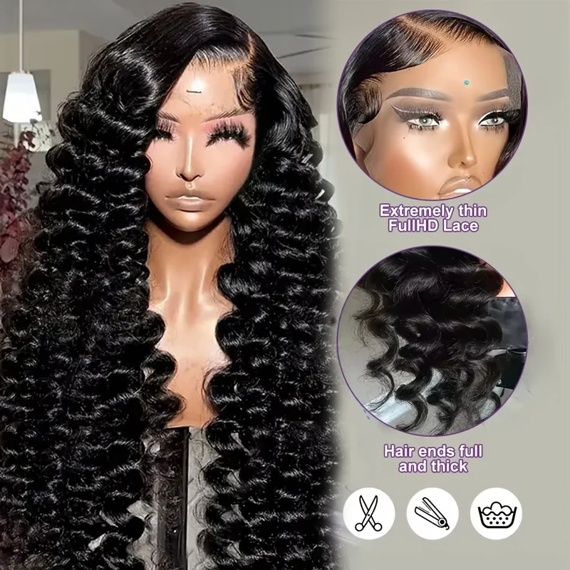 13x4 الدانتيل شعر مستعار أمامي شعر الإنسان فضفاض عميق شعر مستعار مجعد 100% شعر بشري لعذراء قبل قطعها الباروكات للنساء مع شعري طبيعي