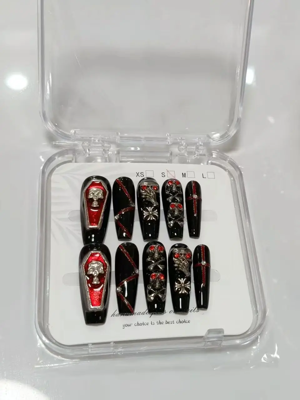 

10 pieces of trapezoidal handmade wearable nail art, featuring deep gemstone Gothic style personalized acrylic fake nails,