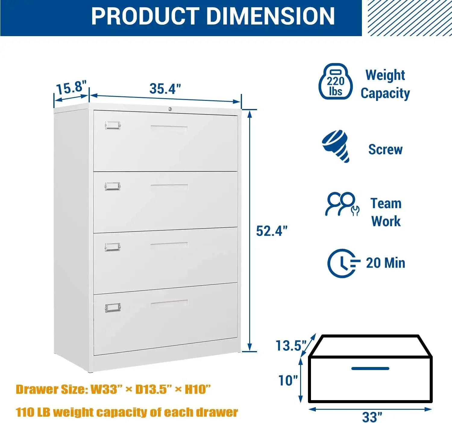 Fesbos Lateral File With Lock, 4 Drawer Large Metal Filing ,home Office Lockable Storage For Hanging