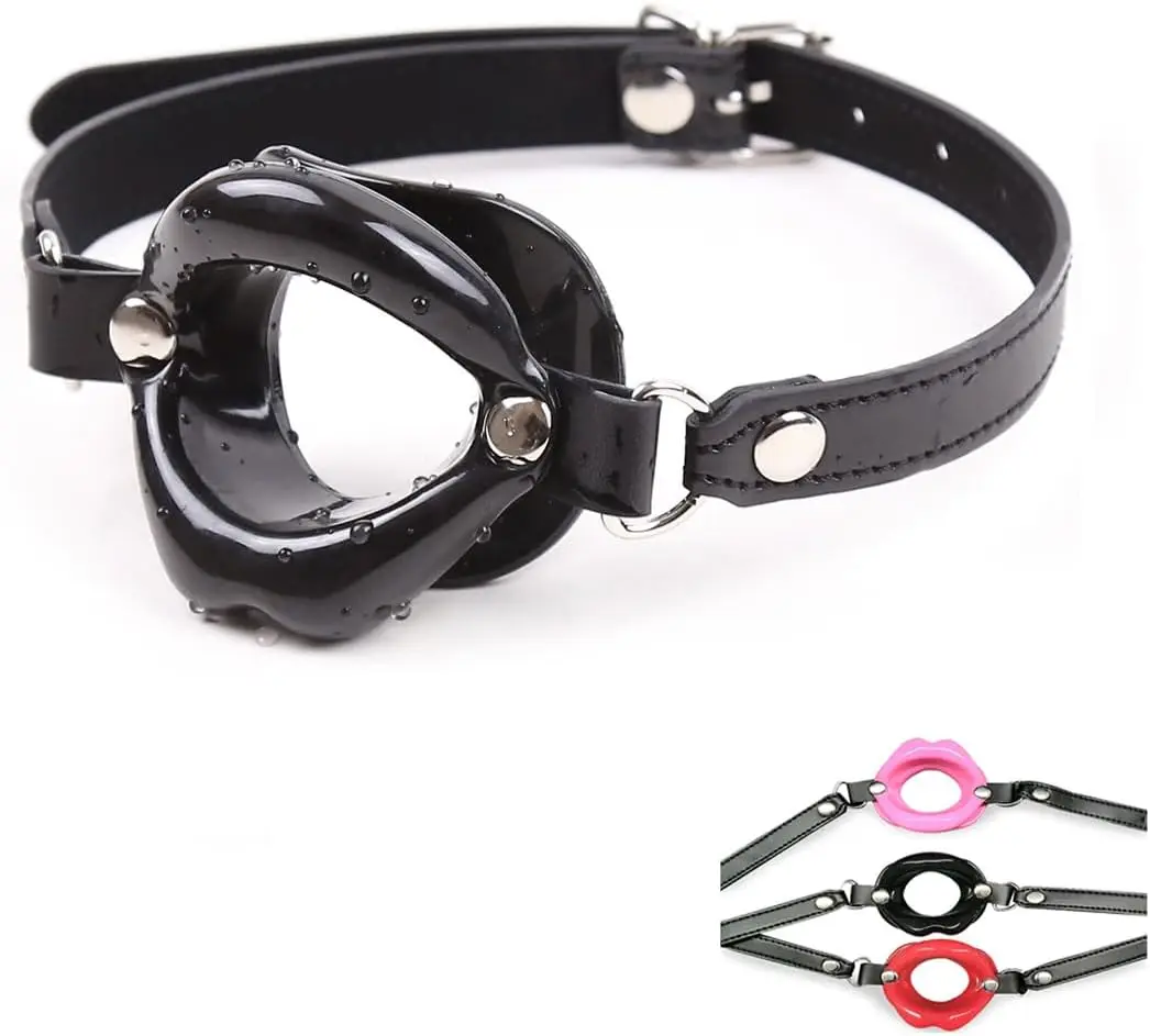 

Silicone Open Mouth Gag Lips Bondage Oral O-Ring Ball with Strap Belt 3 Colors Restraints Fixation BDSM Slave Sex Toy (Black)