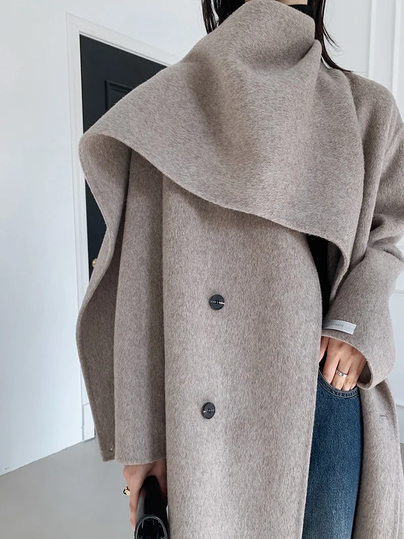 

Autumn and winter women's European extended scarf collar loose large version lazy wind double-sided wool coat women's coat