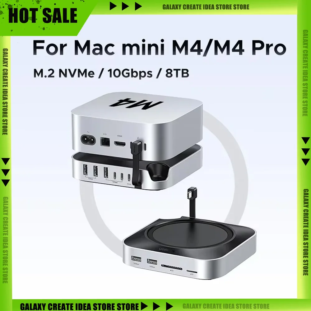 

Док-станция UGREEN USB HUB с поддержкой M.2 NVMe SSD для Mac Mini M4/M4 Pro, до 8 ТБ, 10 Гбит/с, USB-разветвител, порты USB-A и C, SD и TF, скорость до 170 МБ/с