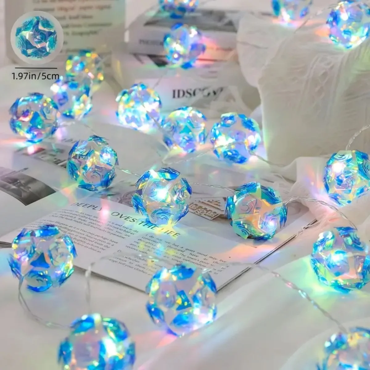 1pc 1.5M10LED Creative Laser Embroidered Ball Flower String Lights Romantic Rose Flower Globe Lamp For Home Bedroom Garden Decor
