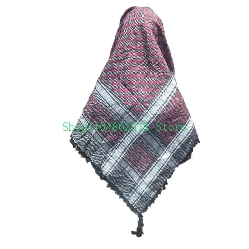 652F Versatile Headwrap Shemagh Scarf for Muslims Arab Keffiyeh Headscarf for Arabian Dubai Tactics Neck Wrap Shawl