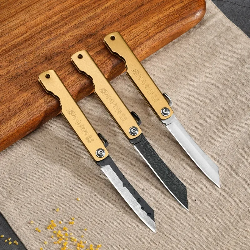 2024 New Steel Pocket Folding Knife Camping Hunting Copper Handle Knives Outdoor Survival EDC Tool pocket knife