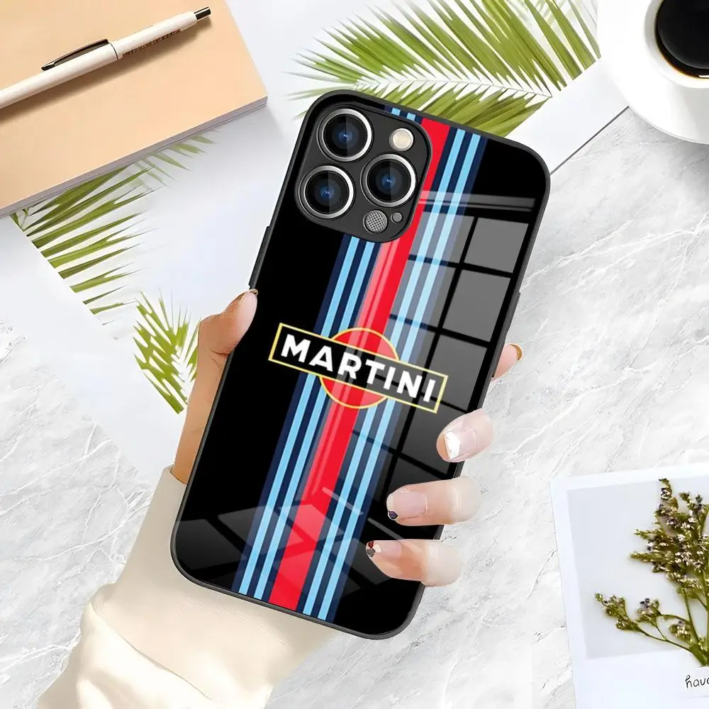 

Чехол для телефона Martini Racing в горизонтальную полоску для IPhone 16 Pro Max 15 14 13 Mini 12 Pro 11 XS Max 7 8 Plus, черный стеклянный чехол