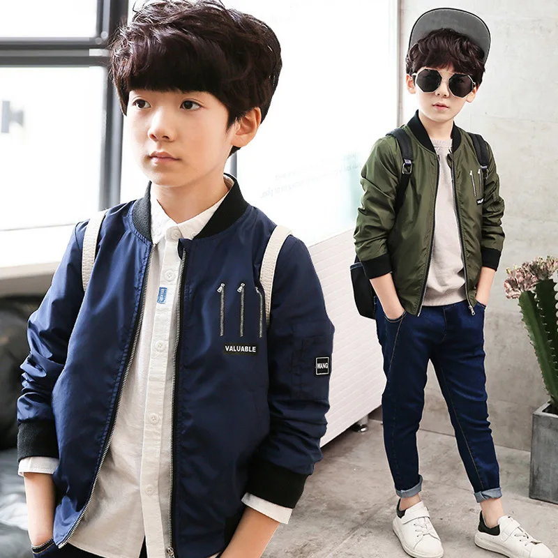 2020 Spring Autumn Jackets for Boy Coat Bomber Jacket Green Boy\'s Windbreaker Winter Jacket Kids Children solid Jacket 3-12Years