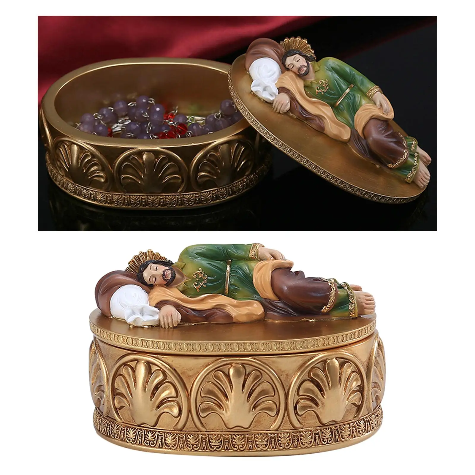 St Joseph Sleeping Statue Catholic Vintage Trinket Jewelry Box Display