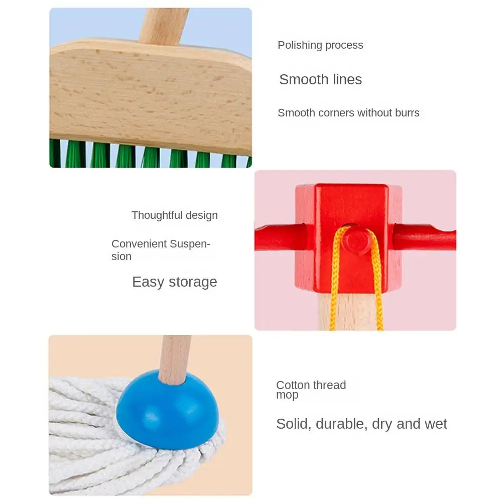 6PCS Pretend Montessori Wooden Cleaning Set Housekeeping Detachable House keeping Toy Wooden Broom Cleaning Tool Kids