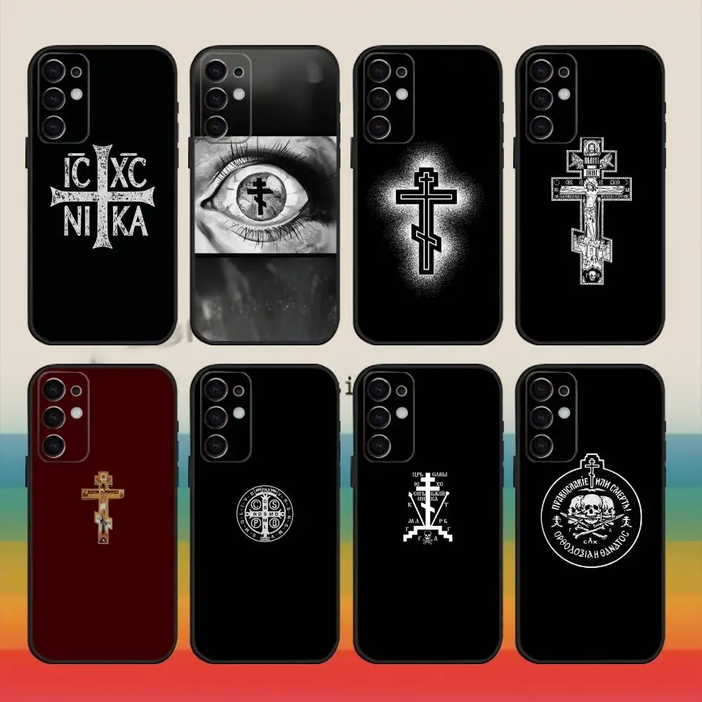 

O-Orthdox C-Cross Icon Phone Case For Samsung S25,S24,S21,S22,S23,S30,Ultra,S20,Plus,Fe,Note,5G Black Cover