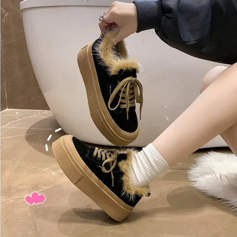 All-Match Women Round Toe Clogs Platform British Style Casual Female Sneakers Korean Shoes Creepers Cross Preppy New Winter